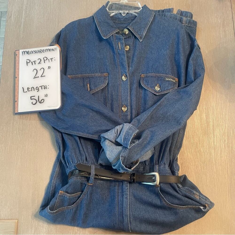 Vintage 90s denim maxi romper dress women’s Size 10 western equestrian bohemian - Picture 16 of 16